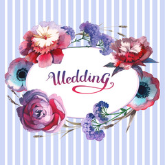 Wildflower rose flower frame in a watercolor style isolated.