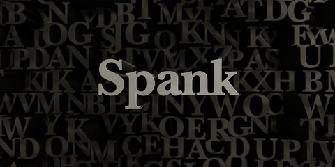 Spank - Stock image of 3D rendered metallic typeset headline illustration.  Can be used for an online banner ad or a print postcard.