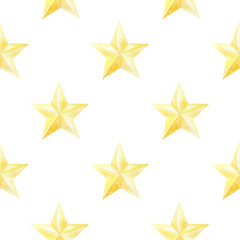 watercolor seamless pattern with golden stars. christmas or new year print for wrapping paper, card or textile design.