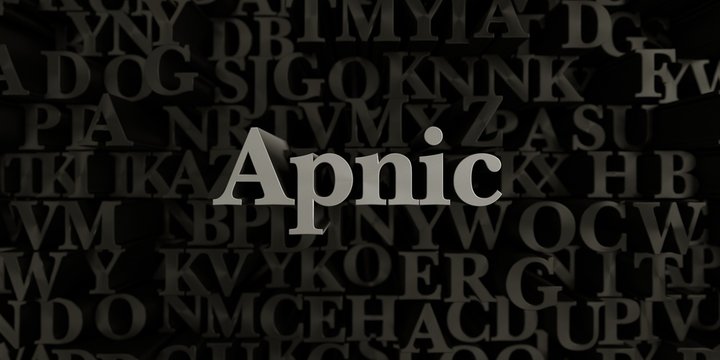Apnic - Stock image of 3D rendered metallic typeset headline illustration.  Can be used for an online banner ad or a print postcard.