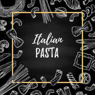 Hand drawn vector illustration - Italian pasta. Different kinds of italian pasta