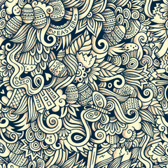 Cartoon hand-drawn doodles on the subject of Easter theme pattern