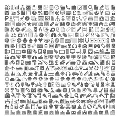 400 Black Icons - Business, Shopping, School, Medical, Gambling, Multimedia, Computer, Network, Home Appliance, Travel, Winter, Weather, Ecology, Car Parts, Tools, Industry, Baby, Buildings