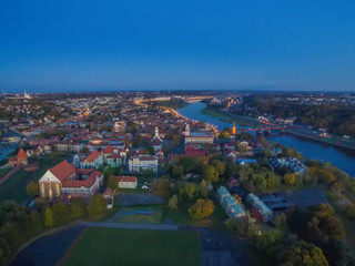 Fototapeta premium Kaunas, Lithuania: aerial top view of old town and castle