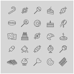 Outline icons - candy, cakes, cookies, sweet, ice cream