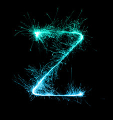 Sparkler firework light alphabet Z at night