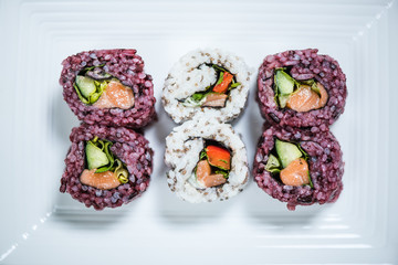  black rice and chia seed sushi, novelthy healthy food