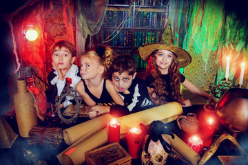 children in a wizarding lair - obrazy, fototapety, plakaty