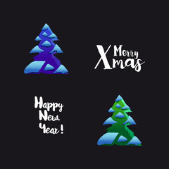 Happy New Year typography and trees
