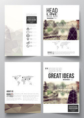 Set of business templates for brochure, magazine, flyer, booklet or annual report. Polygonal background, blurred image, vacation, travel, tourism. Modern triangular vector texture