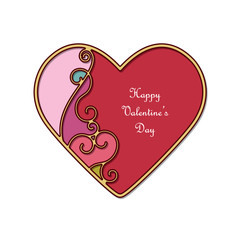 Bright ornamental heart with place for text. Valentine's day template isolated on white. Stained glass design.