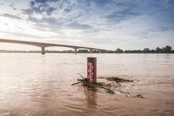 Water level indicator in Khong river Nongkhai Province Thailand. Near Thailand - Laos friendship bridge.
