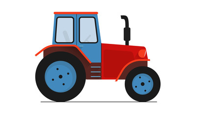 Fototapeta premium red blue Tractor isolated on white flat vector illustration