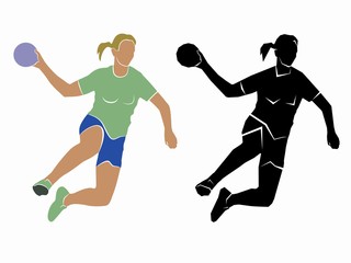 Silhouette woman handball player. vector drawing