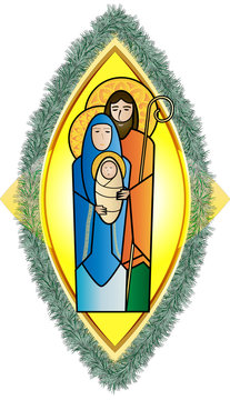 recommend clip art: Christmas religious nativity scene, Holy family abstract illustration Mary Joseph and Jesus. 