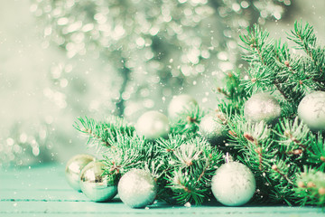Naklejka na ściany i meble Christmas decoration on abstract background,vintage filter,soft focus