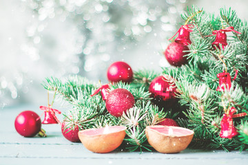 Christmas decoration on abstract background,vintage filter,soft focus
