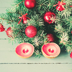 Christmas decoration on abstract background,vintage filter,soft focus