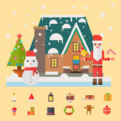 Fototapeta premium Christmas and New Year santa gifts at home. Flat vector illustra