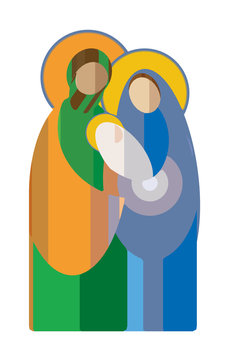 recommend clip art: Christmas nativity simple color vector illustration - Holy family Mary Joseph and baby Jesus