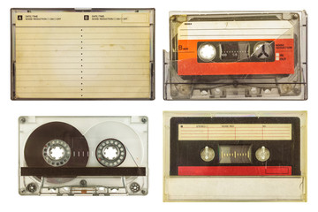 Vintage audio compact cassettes isolated on white