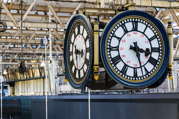 Hanging clock at Waterloo station in London