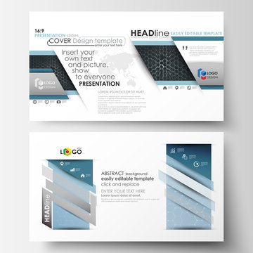 Business templates in HD format for presentation slides. Easy editable layouts in flat design. Chemistry pattern, hexagonal molecule structure. Medicine, science, technology concept.