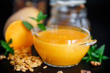 pumpkin soup in a bowl