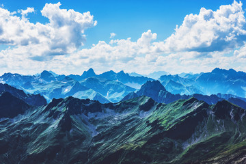 Sharp Alps mountain peaks in Allgau Germany - obrazy, fototapety, plakaty