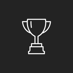 Vector cup. Thin line winner cup. Trophy cup icon. White Cup isolated on black background. Winner cup. Victory cup icon. Trophy cup symbol. First place cup. Minimalistic hipster cup. Win vector cup. 