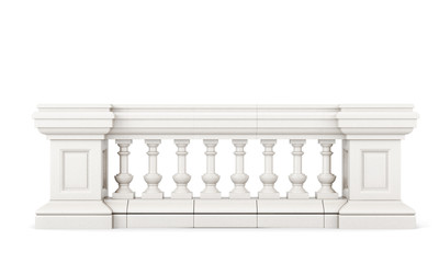 Front view stone balustrade on white background. 3d rendering