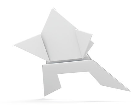 Paper origami frog isolated. 3d rendering