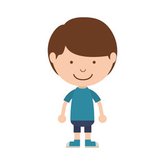 cartoon little boy smiling wearing t-shirt and shorts over white background. vector illustration