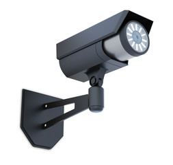 Black video surveillance camera isolated. 3d rendering
