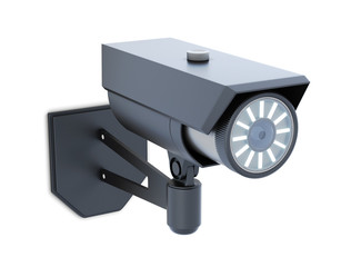 Black video surveillance camera isolated. 3d rendering