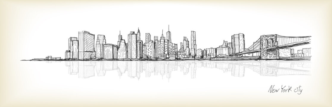 City Scape Sketch Drawing In New York City