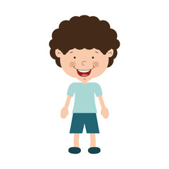 cartoon little boy smiling wearing t-shirt and shorts over white background. vector illustration