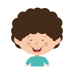 cartoon little boy smiling wearing blue t-shirt over white background. vector illustration