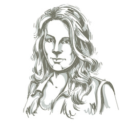 Artistic hand-drawn vector image, black and white portrait of de