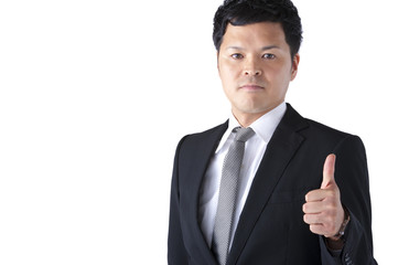 親指を立てたスーツ姿の男性