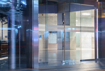 Naklejka premium Entrance modern building / View of entrance modern building at night.