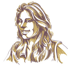 Vector drawing of smiling woman with stylish haircut. Creative a