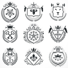 Heraldic designs, vector vintage emblems. Coat of Arms collectio