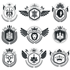 Heraldic designs, vector vintage emblems. Coat of Arms collectio