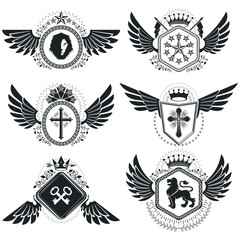 Vintage emblems, vector heraldic designs. Coat of Arms collectio