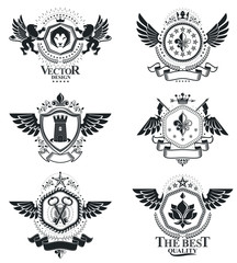 Fototapeta premium Vintage decorative emblems compositions, heraldic vectors. Class
