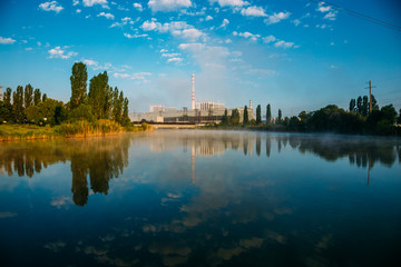 Naklejka premium Morning at the Kurchatov water reservoir. 