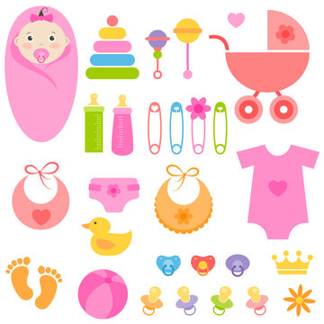 set of baby girl elements