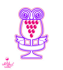 Winery theme vector illustration. Stylized empty wineglass with