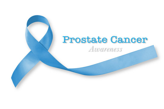 Light blue ribbon symbolic sign for prostate cancer awareness campaign and men's health in November isolated on white background (clipping path)